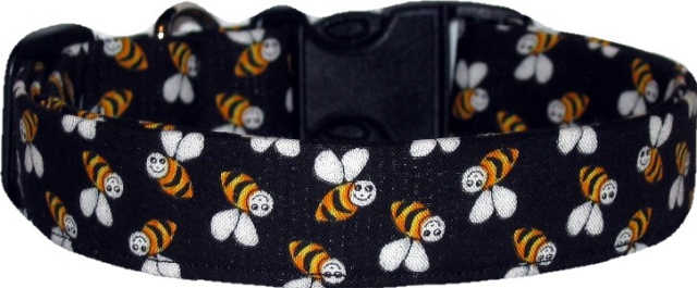 Little Bees Black Handmade Dog Collar