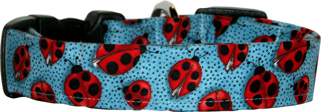Medium Blue Ladybugs #2 Handmade Dog Collar