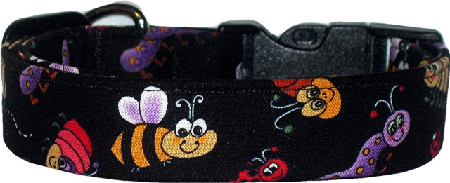 Cute Bugs on Black Handmade Dog Collar