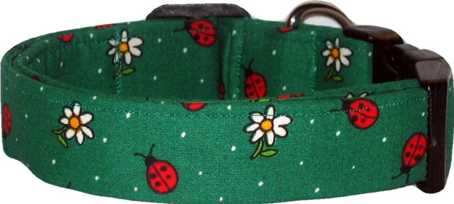Ladybugs on Green Handmade Dog Collar