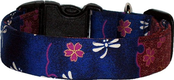 Navy Asian Dragonfly Handmade Dog Collar