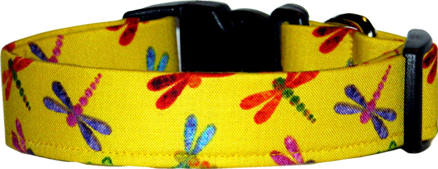 Vibrant Yellow Dragonflies Dog Collar
