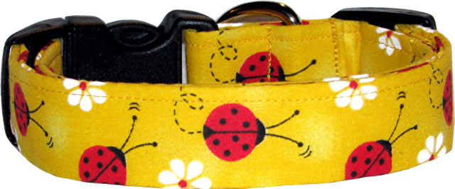 Vibrant Yellow Ladybugs & Daisies Dog Collar