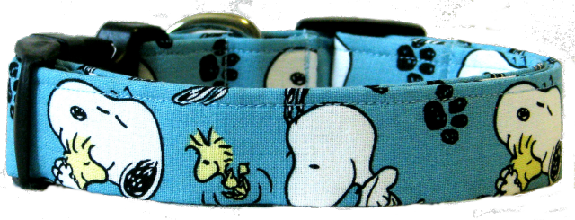 Aqua Snoopy Handmade Dog Collar