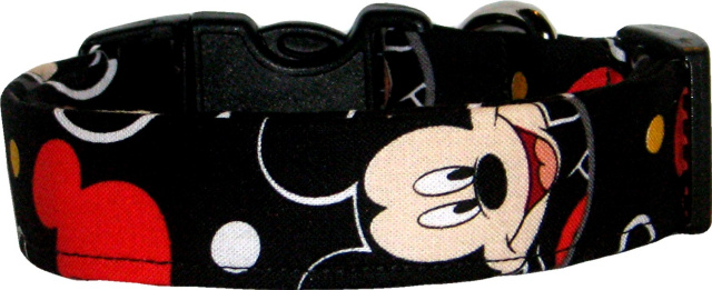 Mickey Mouse Faces on Black Dog Collar
