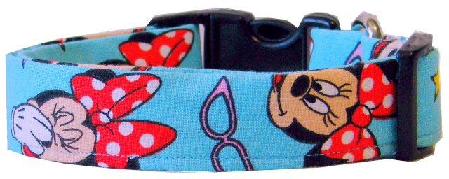 Aqua Minnie Mouse Handmade Dog Collar