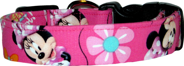 Hot Pink Minnie Mouse & Flowers Dog Collar