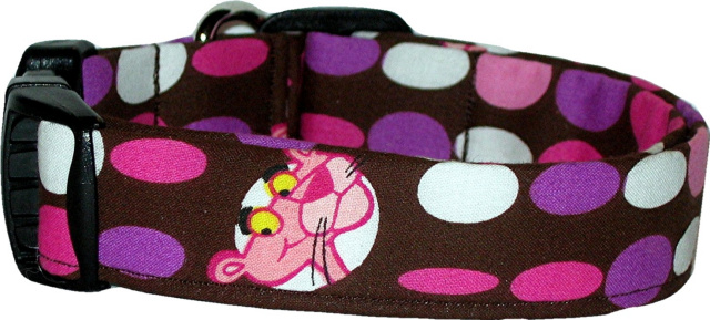 Brown Pink Panther Dots Handmade Dog Collar