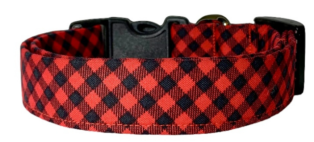 Red & Black Mini Buffalo Check Dog Collar