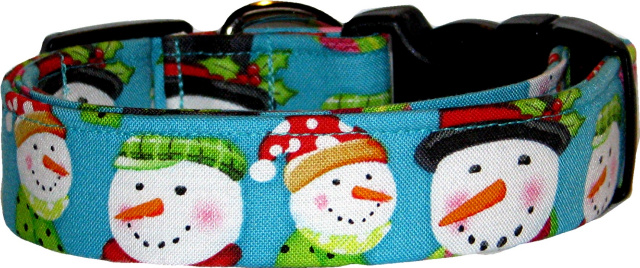 Snowman Faces Aqua Dog Collar