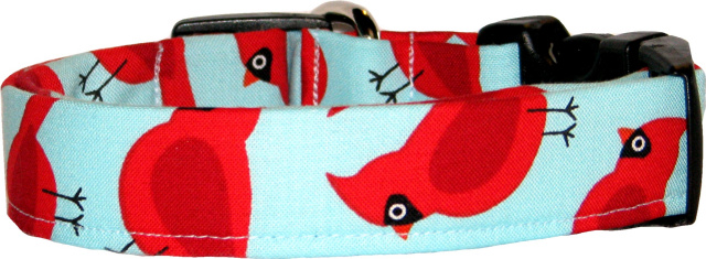 Big Red Cardinals on Aqua Dog Collar