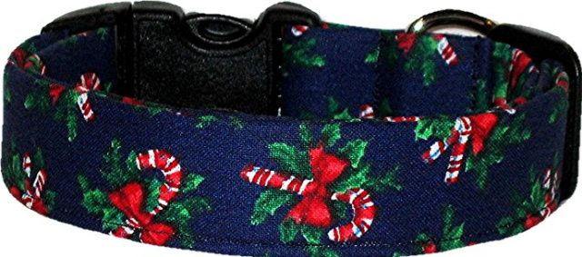 Navy Blue Candy Canes & Ivy Dog Collar