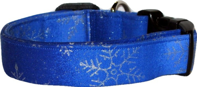 Shades of Blue Glitter Snowflakes Dog Collar