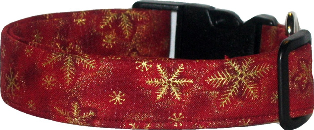 Burgundy & Gold Snowflakes Dog Collar