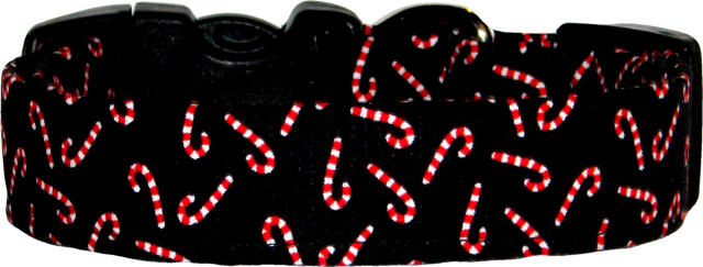 Mini Candy Canes Black Dog Collar