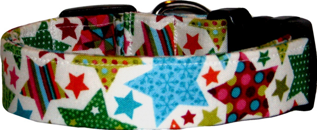 Decorated Christmas Stars White Dog Collar