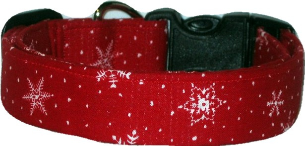Cranberry & White Snowflakes Dog Collar