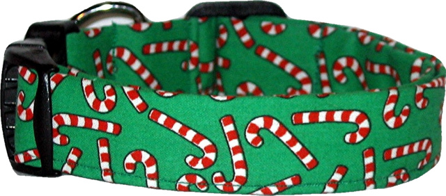 Bright Green Candy Canes Handmade Dog Collar
