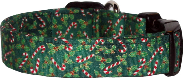 Green Candy Canes & Ivy Handmade Dog Collar