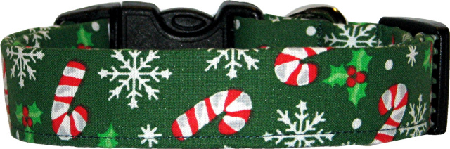 Green Candy Canes & Snowflakes Handmade Dog Collar