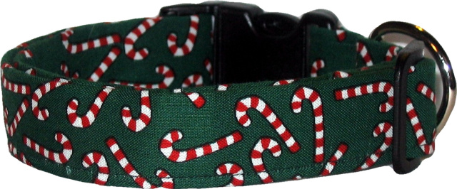 Hunter Green Candy Canes Handmade Dog Collar