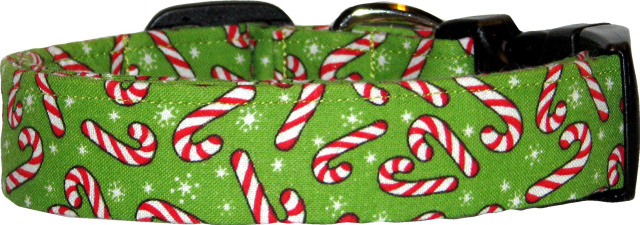 Mini Candy Canes on Lime Handmade Dog Collar