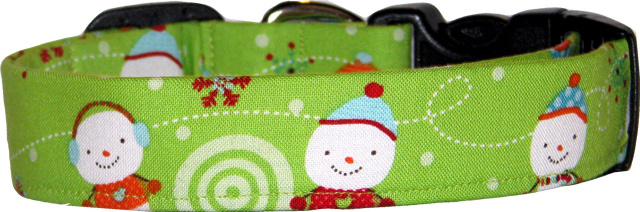 Cute Snowmen Lime Handmade Dog Collar