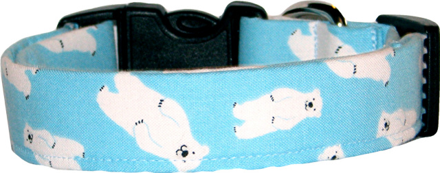 Mini Polar Bears on Light Blue Dog Collar