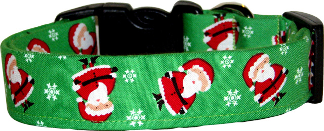 Mini Santa Claus on Green Handmade Dog Collar