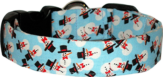 Ice Blue Snowmen Handmade Dog Collar