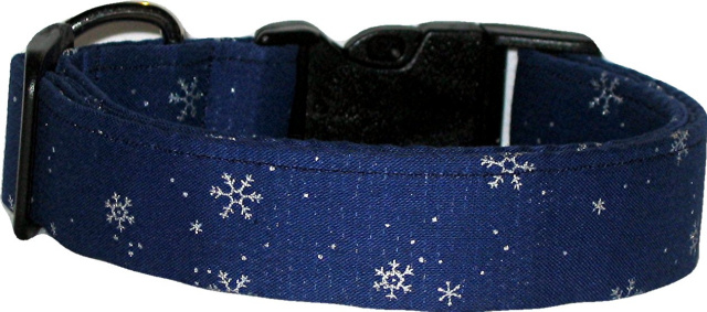 Blue & Silver Snowflakes Handmade Dog Collar