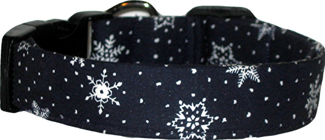 Navy Blue & White Snowflakes Dog Collar