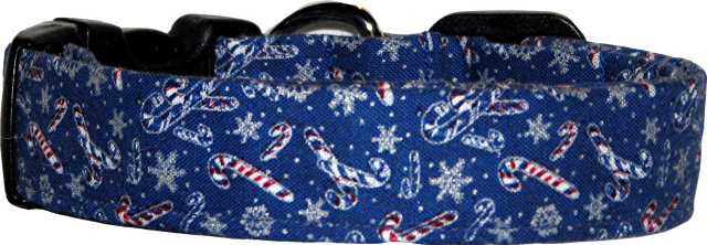 Blue Candy Canes & Snowflakes Dog Collar