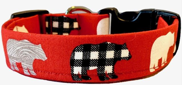 Country Red Bears Handmade Dog Collar