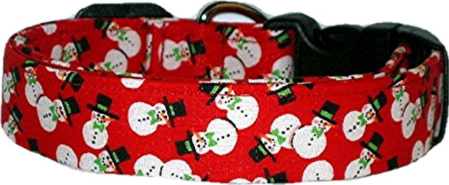 Mini Red Snowmen Handmade Dog Collar