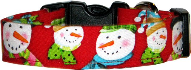 Red Snowman Faces Dog Collar