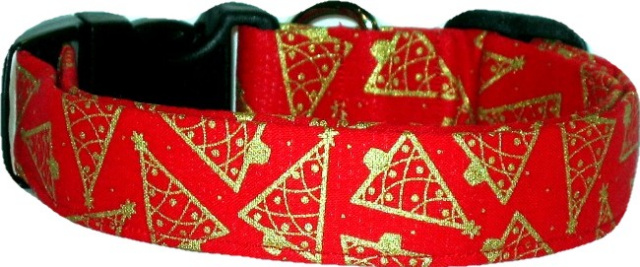 Red & Gold Christmas Trees Handmade Dog Collar