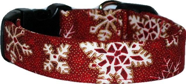 Red, Gold & White Snowflakes Handmade Dog Collar