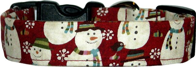 Red Winter Snowmen Handmade Dog Collar