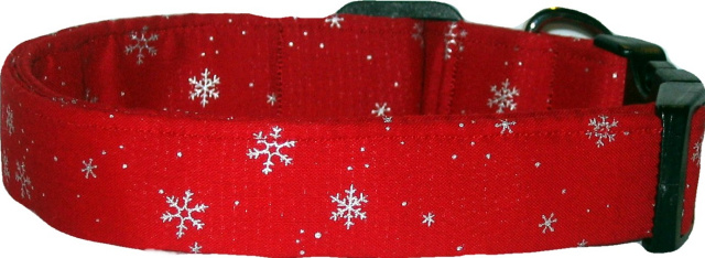 Red & Silver Snowflakes Handmade Dog Collar