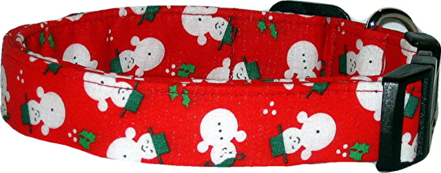 Chubby Red Snowmen Handmade Dog Collar