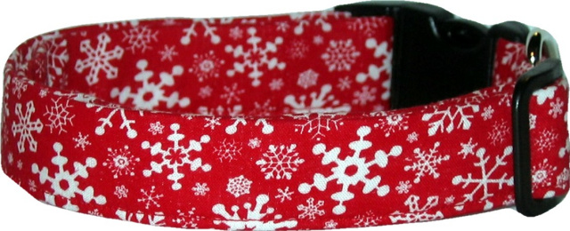 Red & White Snowflakes Handmade Dog Collar