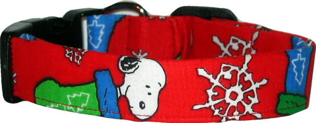 Red XMas Stocking Snoopy Handmade Dog Collar