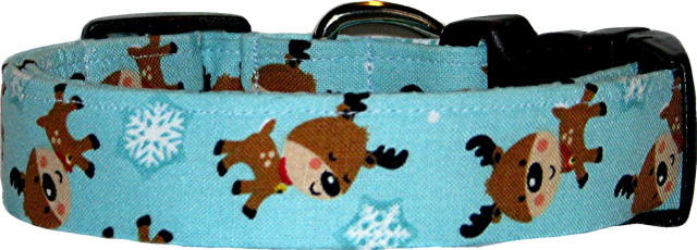 Cute Little Reindeer Blue Dog Collar