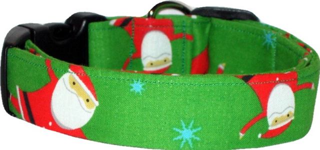 Retro Santas Green Handmade Dog Collar