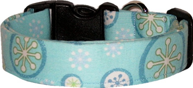 Retro Pastel Sprocket Snowflakes Handmade Dog Collar