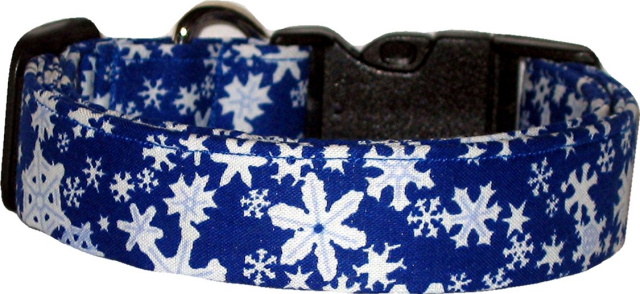 Royal Blue & White Snowflakes Handmade Dog Collar