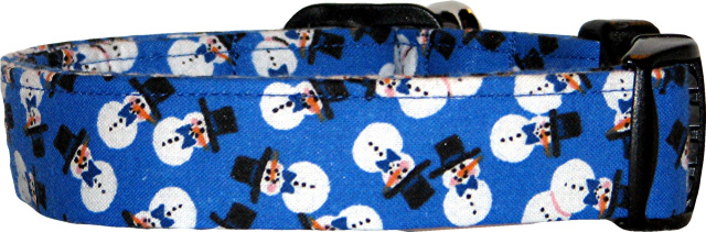 Mini Snowmen on Royal Blue Handmade Dog Collar