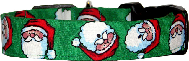 Santa Faces on Green Handmade Dog Collar