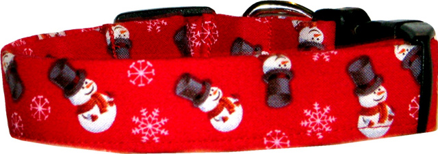 Little Top Hat Snowmen Red Dog Collar